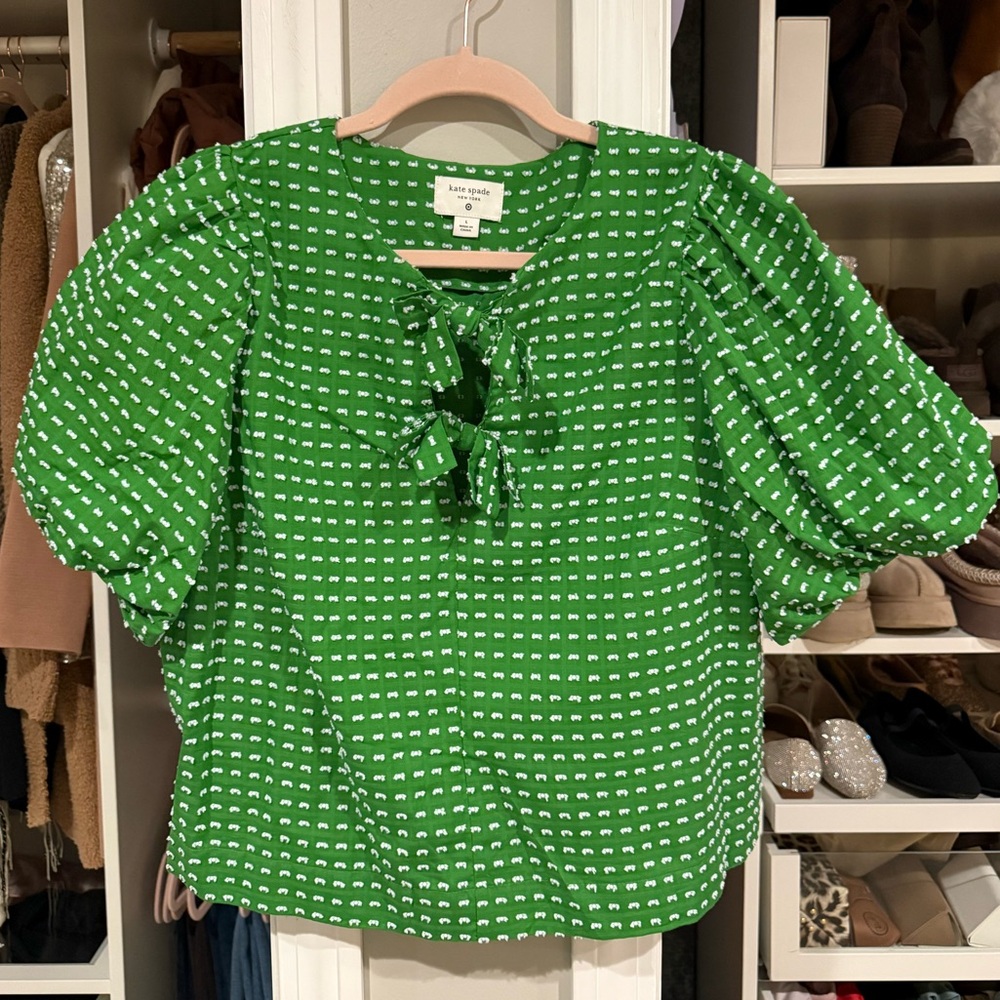 Kate Spade x Target Textured Polka Dot Puff Short Sleeve Blouse
